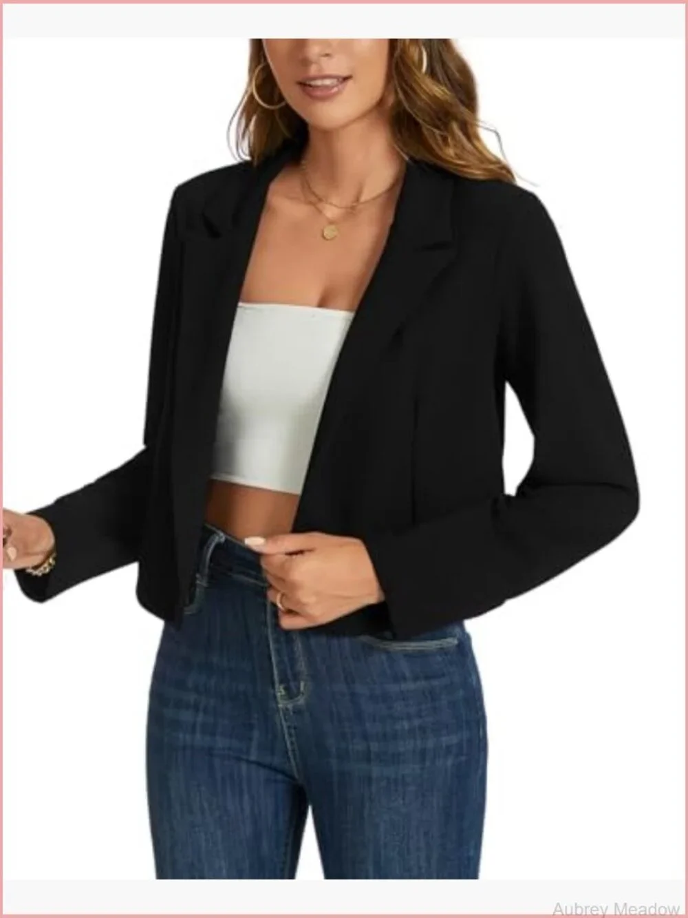 Cropped Blazer Women Casual Long Sleeve Open Front Jacket Work Office Blazer